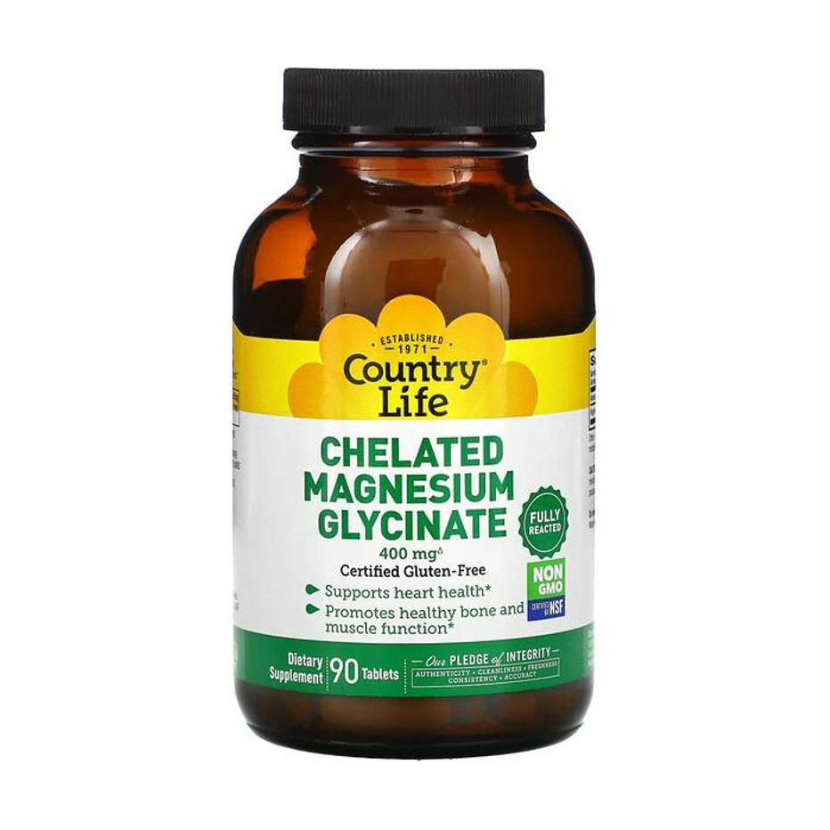 Хелатний гліцинат магнію Country Life Chelated Magnesium Glycinate, 400 мг, 90 таблеток
